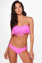 Boohoo Rachel Fringed Bandeau Bikini Purple