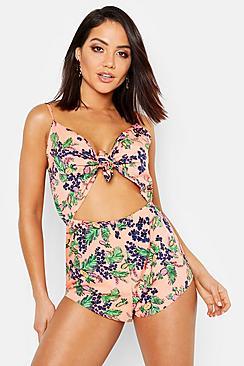 Boohoo Pineapple Cut Out Playsuit