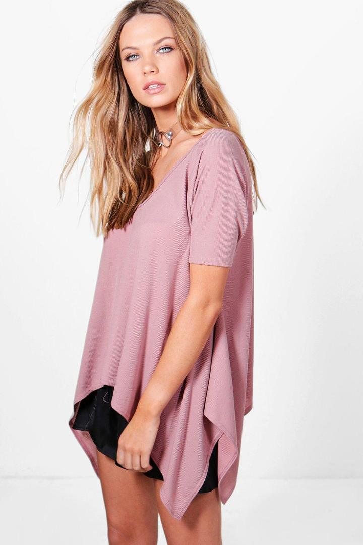 Boohoo Sarah Asymmetric Hem Knitted Top Rose