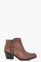 Boohoo Natasha Fringe Trim Zip Side Ankle Boot Mocha