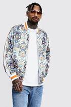 Boohoo Printed Sateen Bomber With Piping