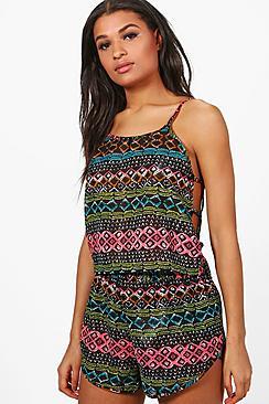 Boohoo Evie Neon Aztec Short & Cami Beach Co-ord
