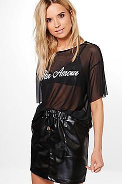 Boohoo Faye Applique Slogan Mesh T-shirt
