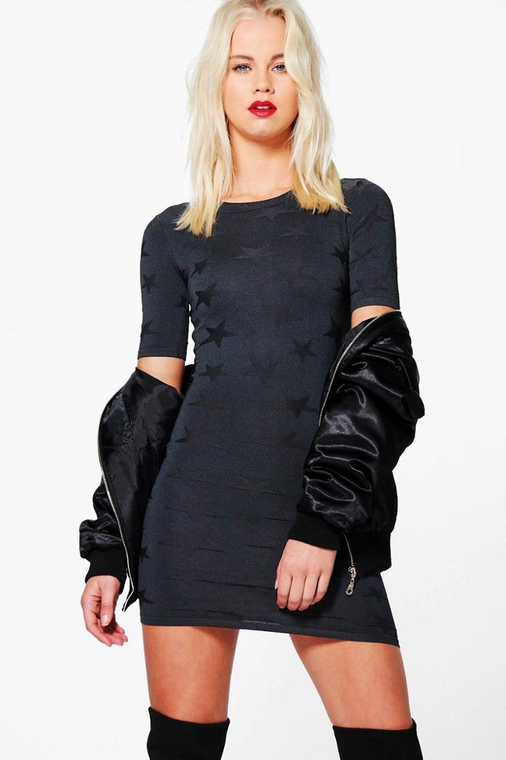 Boohoo Sarah Textured Pattern Dress Grey