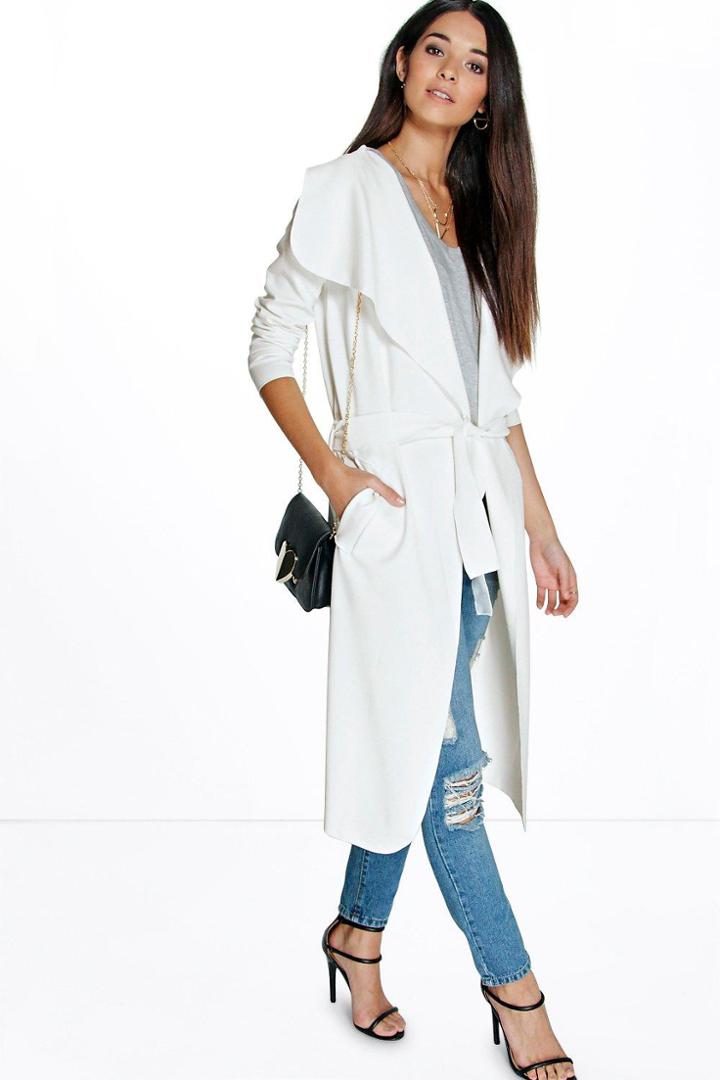 Boohoo Katie Shawl Collar Belted Duster Cream