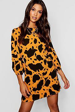 Boohoo Balloon Sleeve Cheetah Print Shift Dress