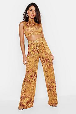 Boohoo Animal Print Wide Leg Trouser