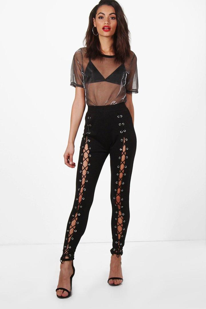 Boohoo Kaya Premium Lace Up Front Leggings Black