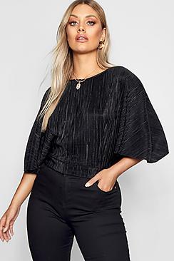 Boohoo Plus Pleated Batwing Top