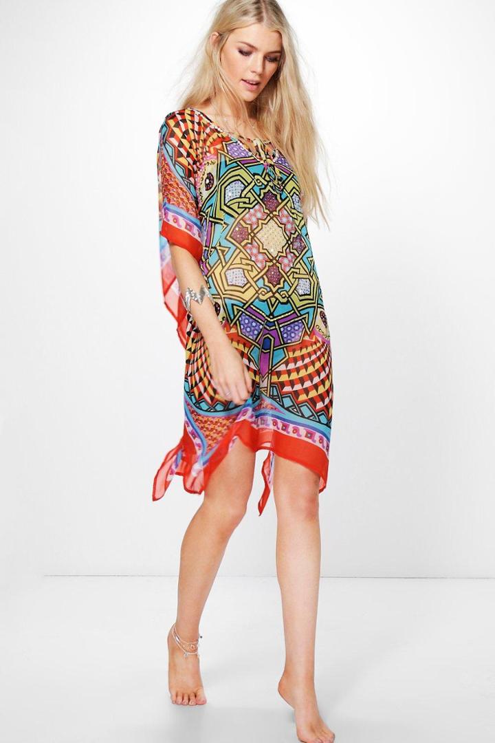 Boohoo Amy Multi Print Sequin Beach Kimono Multi