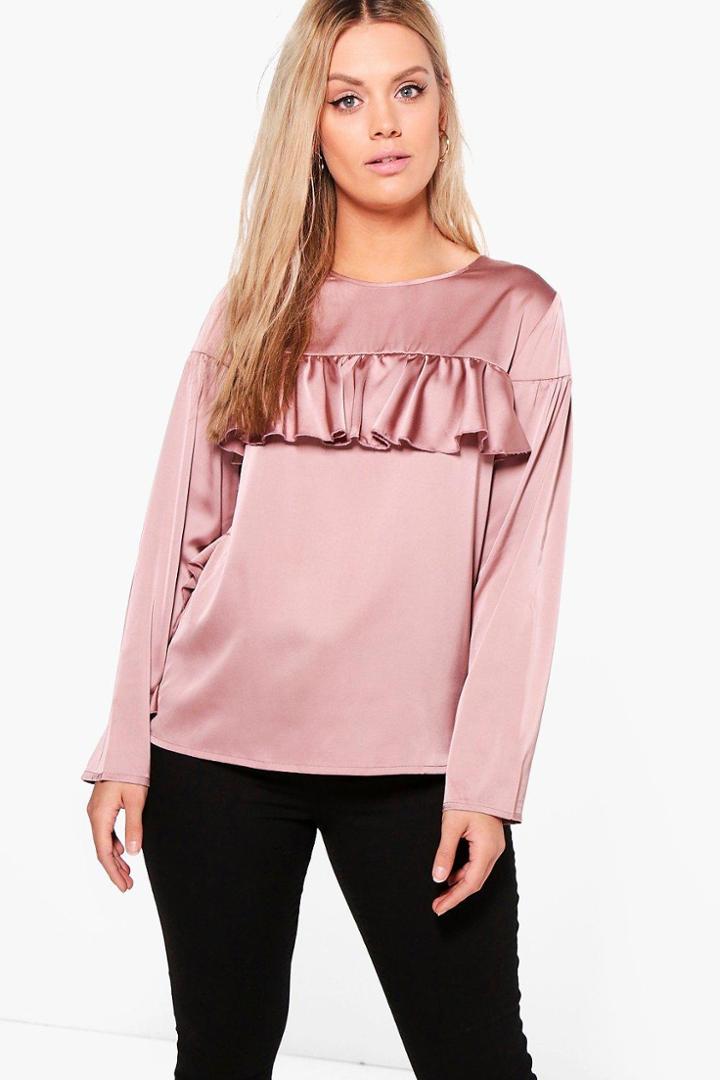 Boohoo Plus Skye Ruffle Front Blouse Rose