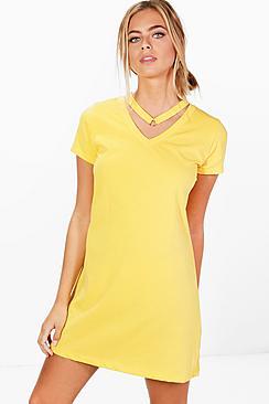Boohoo Natalie Oversized T-shirt Dress With Choker