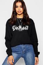 Boohoo Long Sleeve Oversized Detroit Slogan T-shirt