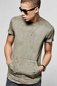Boohoo Short Sleeve Faux Suede T-shirt With Pocket