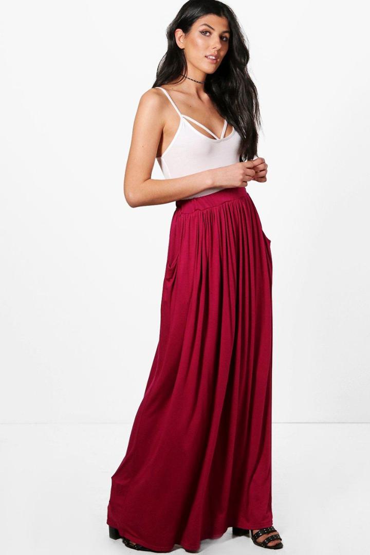 Boohoo Farrah Pocket Front Jersey Maxi Skirt Magenta