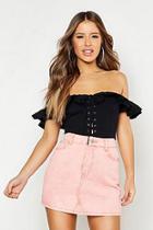 Boohoo Petite Cotton Feel Lace Up Bardot Top