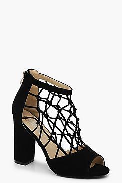 Boohoo Block Heel Fishnet Peeptoe Heels