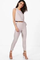 Boohoo Rebecca Frill Pocket Tapered Woven Tailored Trouser Grey