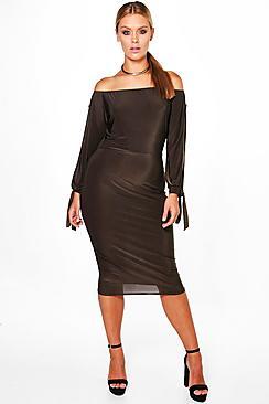 Boohoo Plus Amie Off The Shoulder Open Shoulder Midi Dress