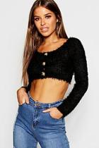Boohoo Petite Feather Knit Mock Horn Button Cropped Cardigan
