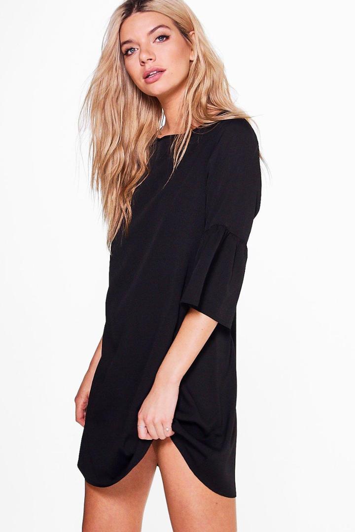 Boohoo Elouise Frill Sleeve Shift Dress Black