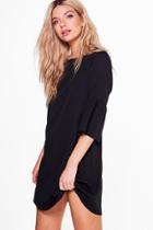 Boohoo Elouise Frill Sleeve Shift Dress Black