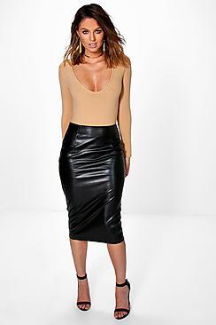 Boohoo Amaya Soft Leather Look Midi Skirt