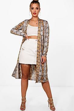 Boohoo Plus Amie Slinky Snake Print Duster