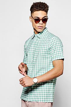 Boohoo Green Check Short Sleeve Shirt