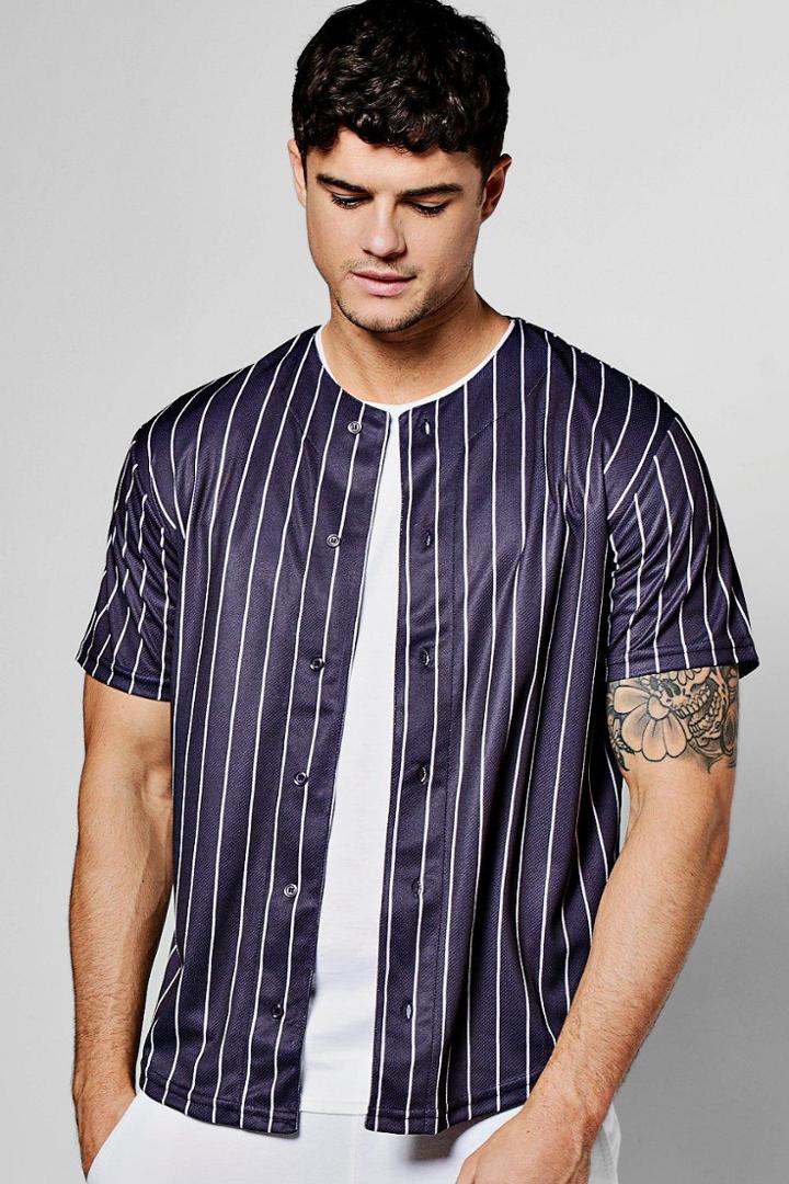 Boohoo Pinstripe Baseball T Shirt Navy