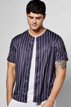 Boohoo Pinstripe Baseball T Shirt Navy