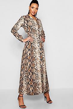 Boohoo Snake Print Maxi Shirt Dress