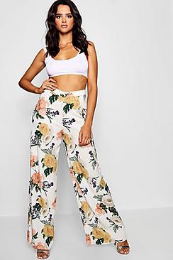 Boohoo Evelyn Floral Wide Leg Woven Trousers