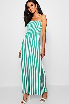 Boohoo Petite Lily Stripe Ruched Bandeau Maxi Dress