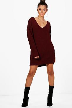 Boohoo V Neck Jumper Mini Dress