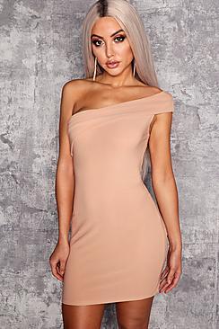 Boohoo One Shoulder Folded Detail Bodycon Dress