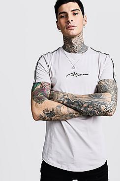Boohoo Man Signature Curve Hem T-shirt With Tape Detail