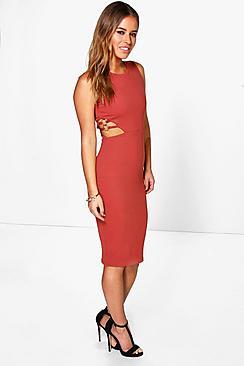 Boohoo Petite Elle Cut Out Strappy Detail Midi Dress