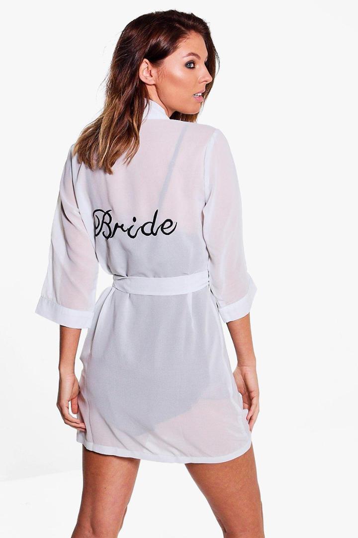 Boohoo Charlotte Sheer Embroidered Bride Robe Grey