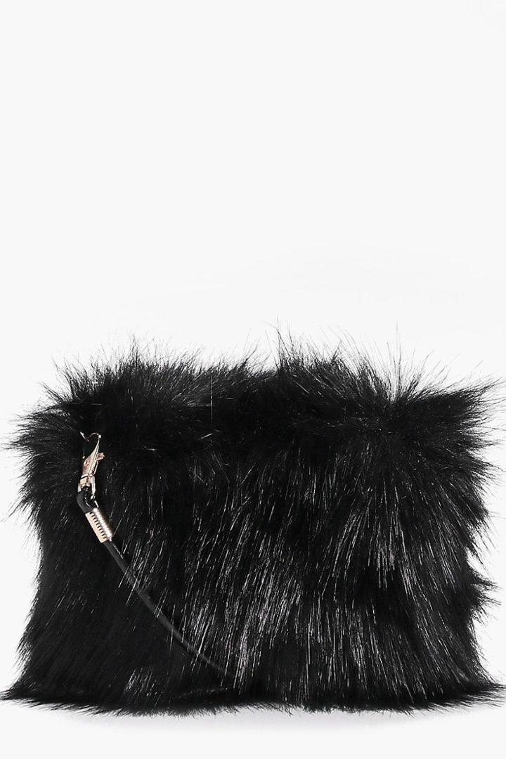 Boohoo Gracie Faux Fur Cross Body Bag Black