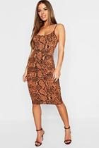Boohoo Petite Tan Snake Print Bodycon Mini Dress