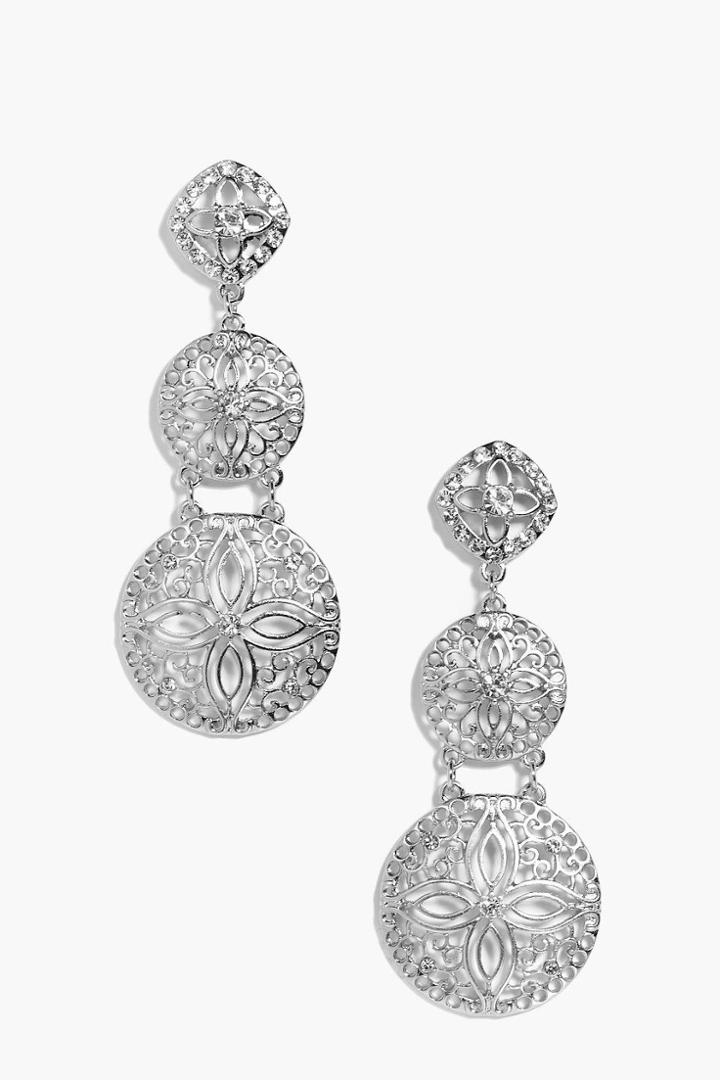 Boohoo Georgia Filigree Tie Diamante Earrings Silver