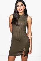 Boohoo Rose Lace Up Side Ribbed Bodycon Dress