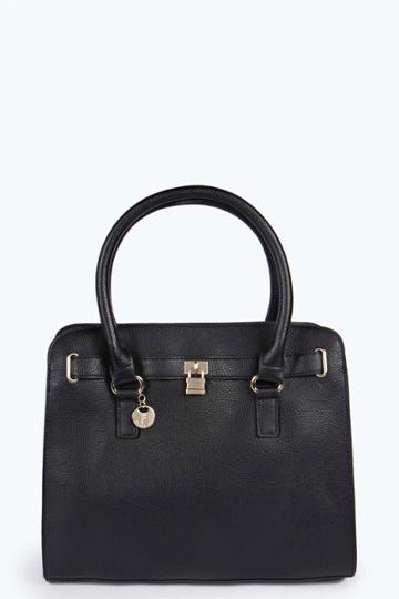 Boohoo Erin Structured Day Bag With Padlock Detail - Black