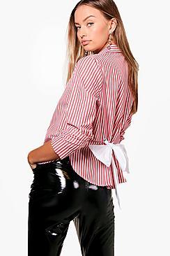 Boohoo Georgina Eyelet Tie Back Stripe Shirt