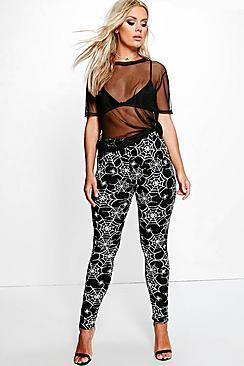 Boohoo Plus Lacey Halloween Cobweb Legging