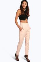 Boohoo Yasmin Zip Side Pocket Detail Tailored Trousers Nude
