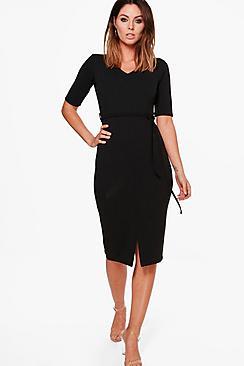 Boohoo Tamara Tie Waist V-neck Midi Dress