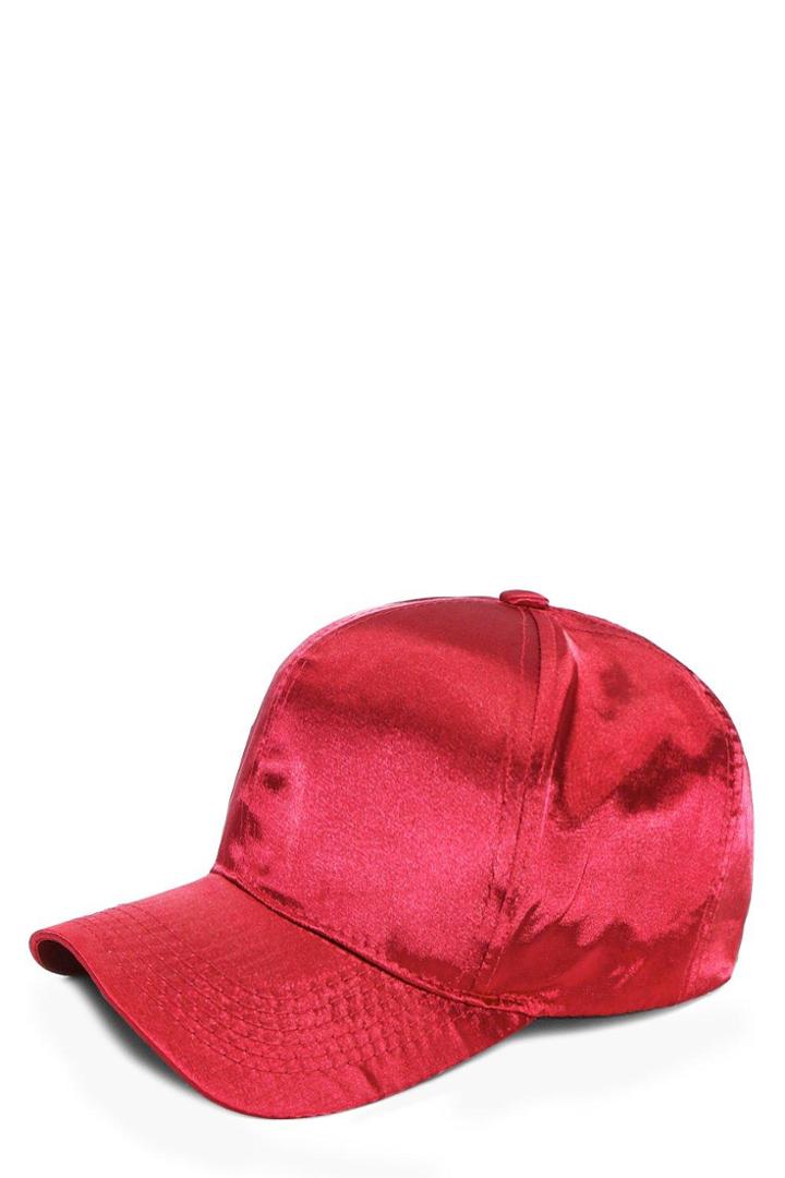 Boohoo Ellie Satin Baseball Cap Wine