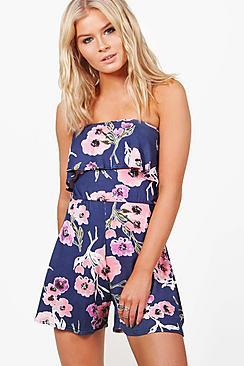 Boohoo Freyja Floral Bardot Jersey Playsuit